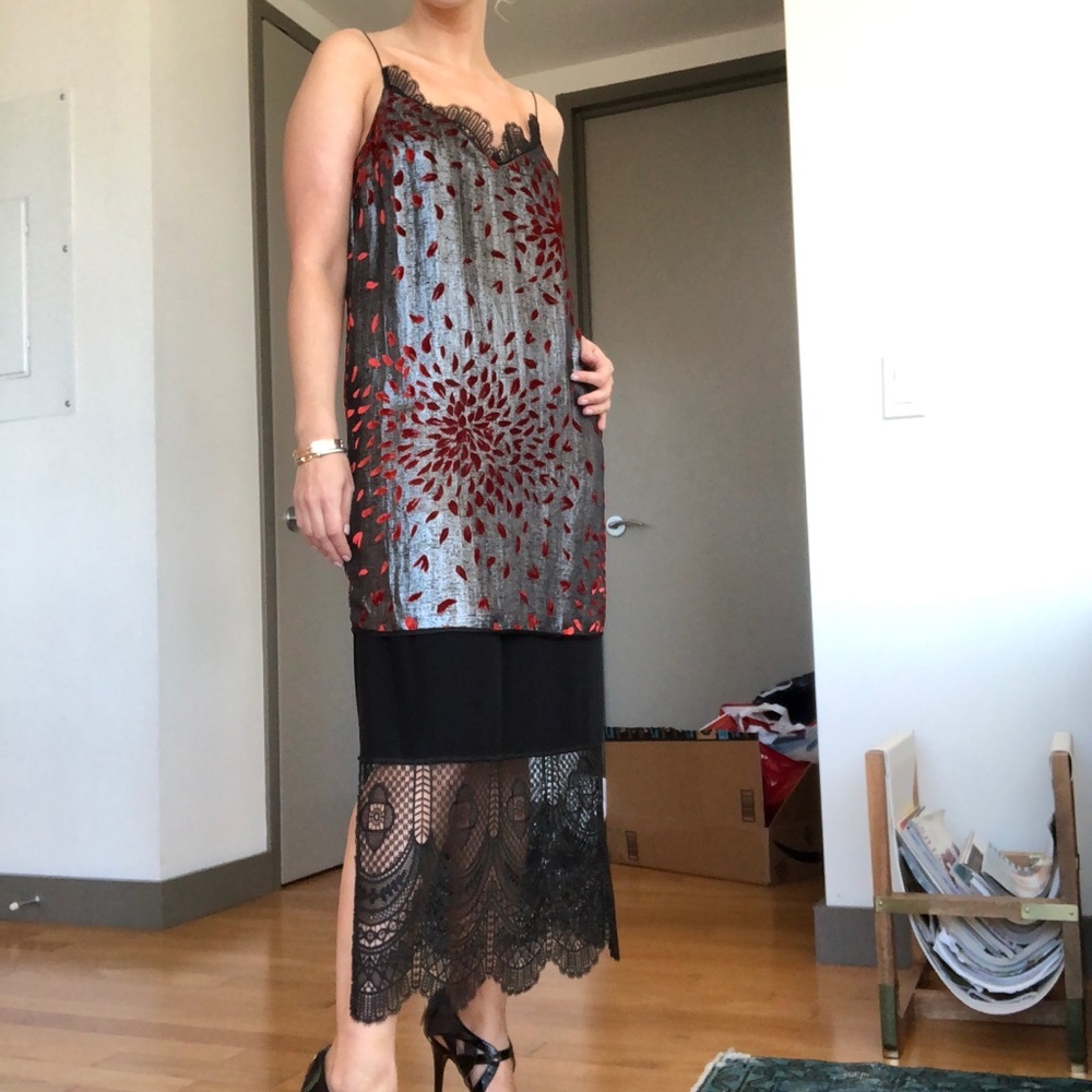 Cinq a Sept silver and black slip dress